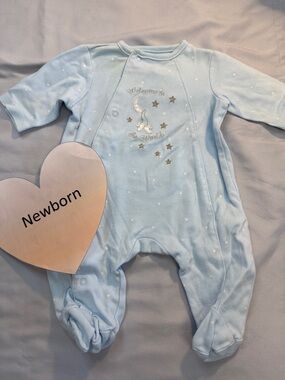 Little Me Blue Cotton Footies One Piece